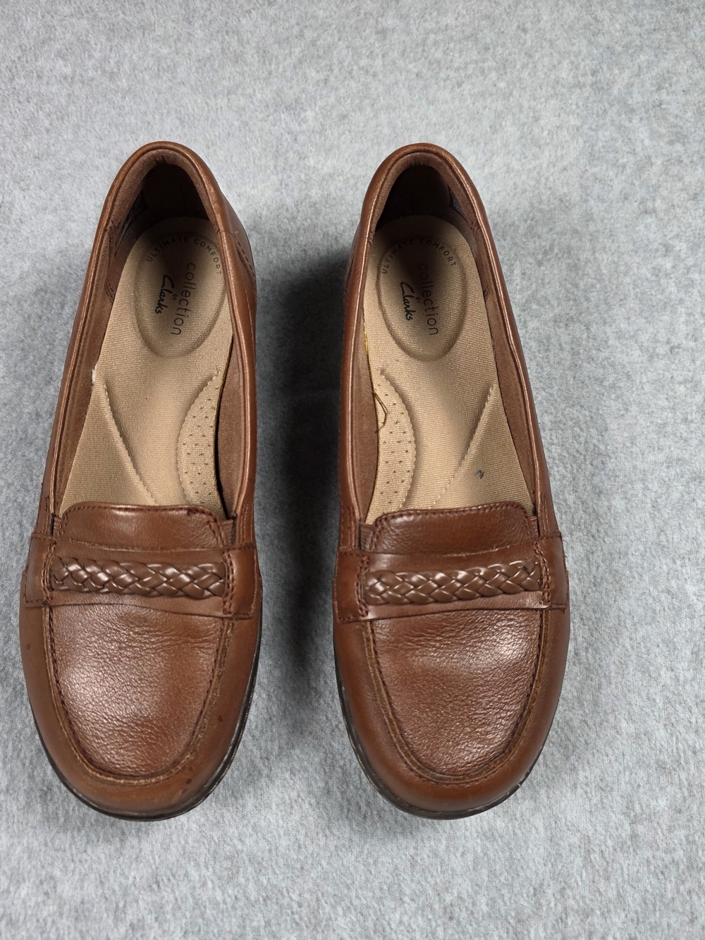 Clarks Women's Cognac Brown Leather Loafers with Braided Strap